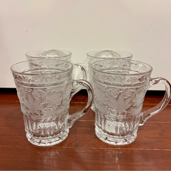 Mikasa Other - Vintage Set Of 4  MIKASA "Trellis Floral" Frosted Cut Glass Crystal Mugs NWT